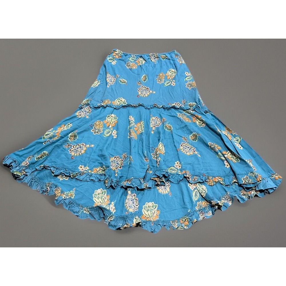 Vintage Lola P Whimsy Gypsy Fairy Rayon Skirt Sz M Boho Fringe Teal Green Flowy